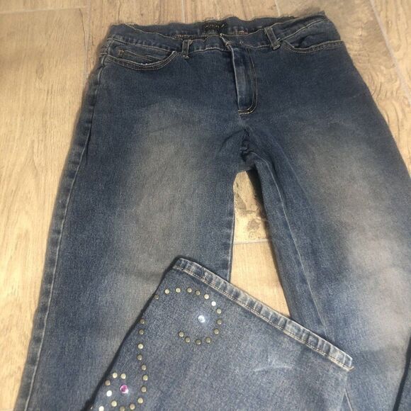 Vtg Y2K Heart Moon Stars Flared Boot Cut Jeans 6 Low Rise Bejeweled Boho Chic - Picture 8 of 12